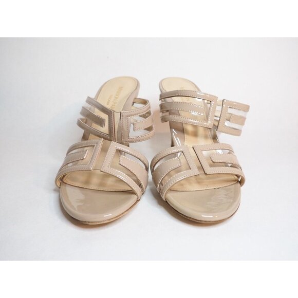 Marion Parke Toscana Tan Patent Leather Larkin PVC Slide Heels, Size 7 (US) 37 - Picture 2 of 13